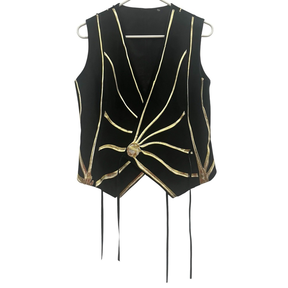 80's Soft Black Suede Metallic Painted Vest - Picture 6 of 10